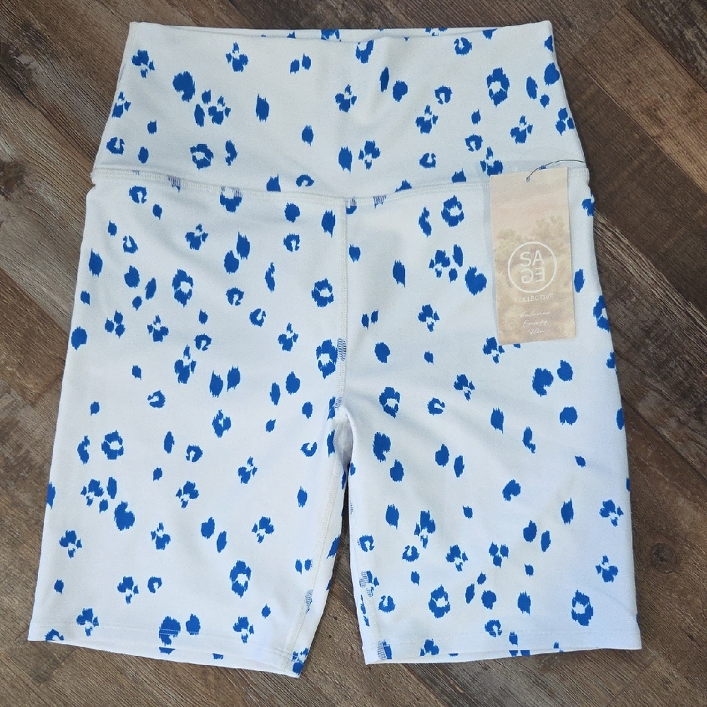 Sage Women's White and Blue Patterned Bike Shorts